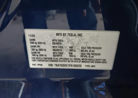 2023 Tesla Model Y Awd/Long Range Dual Motor All-Wheel Drive из США, поврежденный, VIN 7SAYGDEE1PA186220